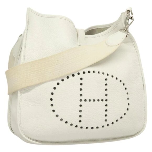 HERMES Evelyn 1 GM Shoulder Bag Togo leather White Auth BA2943 - Picture 1 of 14